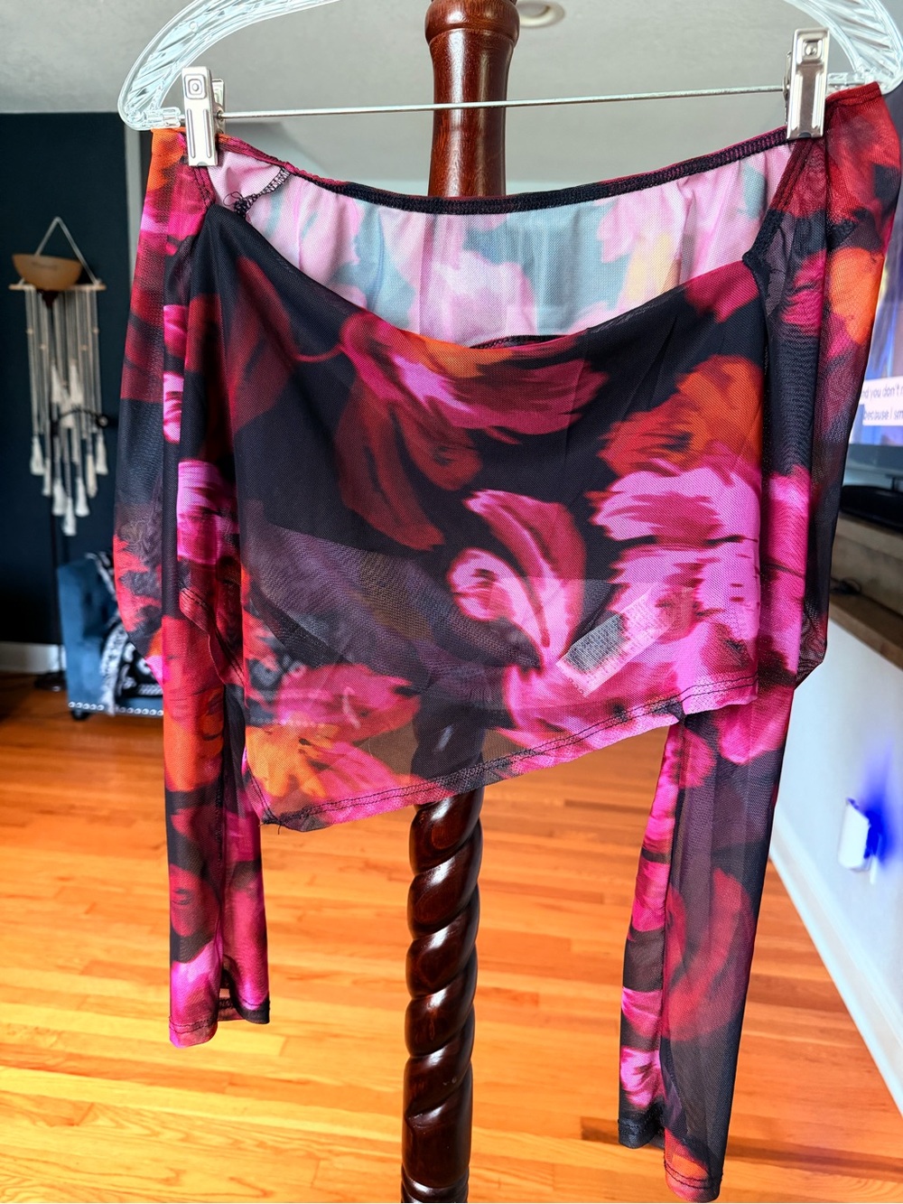 SHEIN Sheer Floral Mesh Crop Top